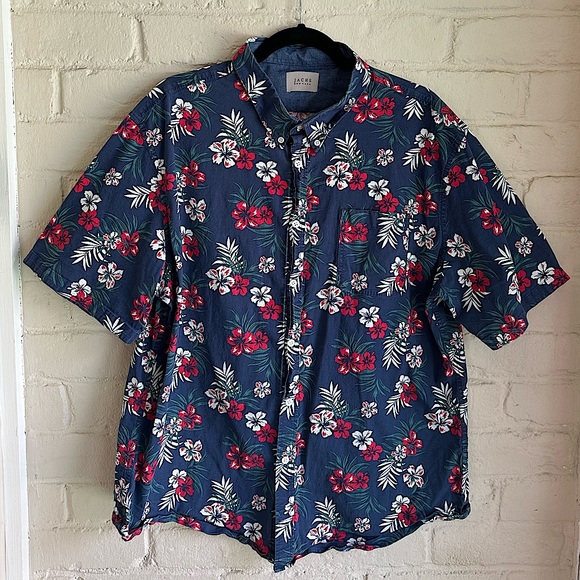 Jachs New York size XL blue white & red tropical floral short sleeve button down - Picture 1 of 16